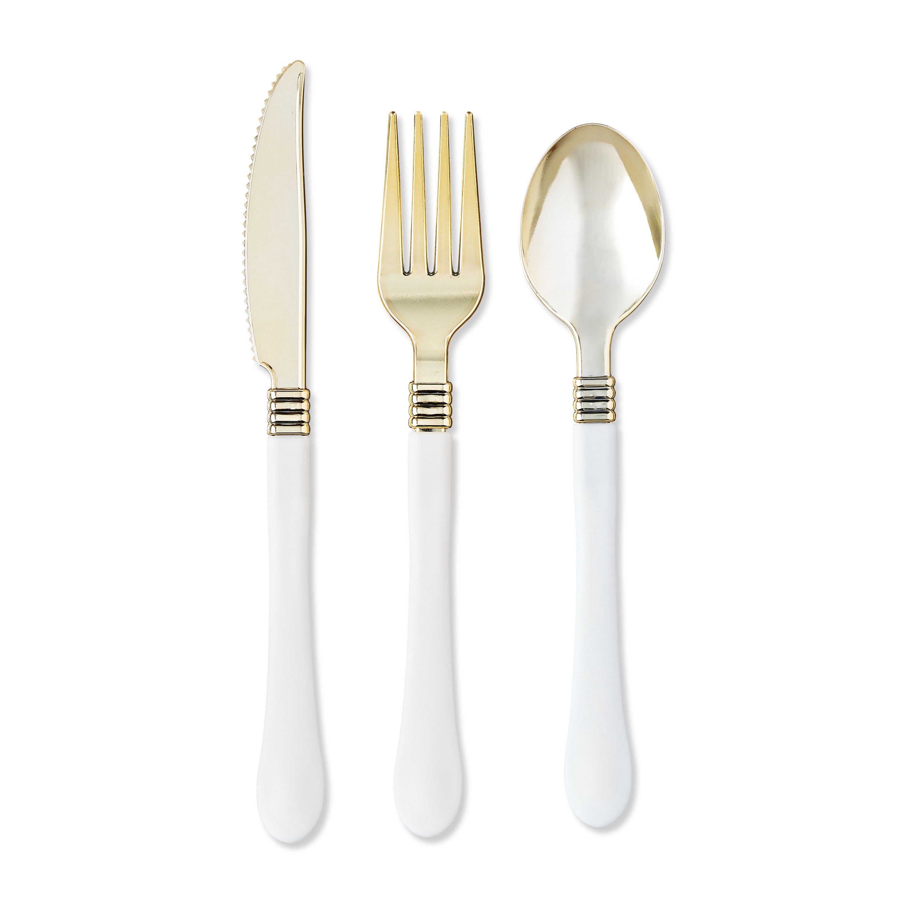 Plastic Disposable Cutlery Set, Gold/White, 60 Pieces, by Way To Celebrate