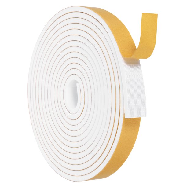 Cinta de sellado para puertas Uxcell, cinta de espuma autoadhesiva fuerte, relleno de huecos para puertas y ventanas, 1 pulgada x 1/4 pulgada x 16 pies blanca
