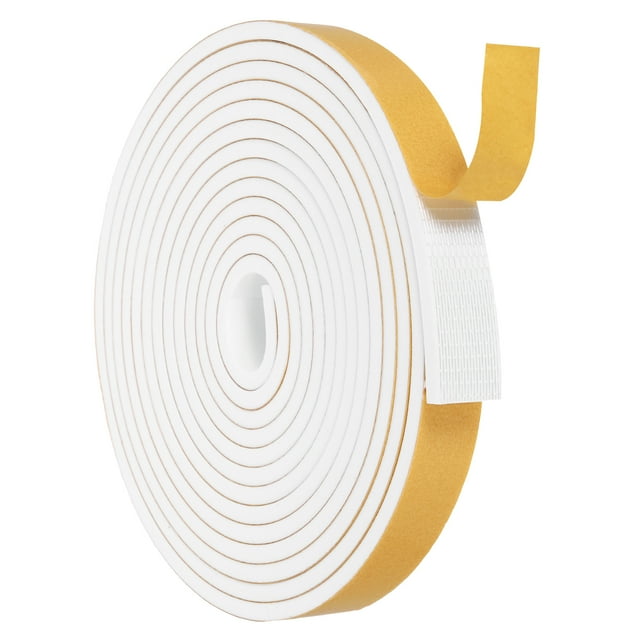 Cinta de sellado para puertas Uxcell, cinta de espuma autoadhesiva fuerte, relleno de huecos para puertas y ventanas, 1 pulgada x 1/4 pulgada x 16 pies blanca