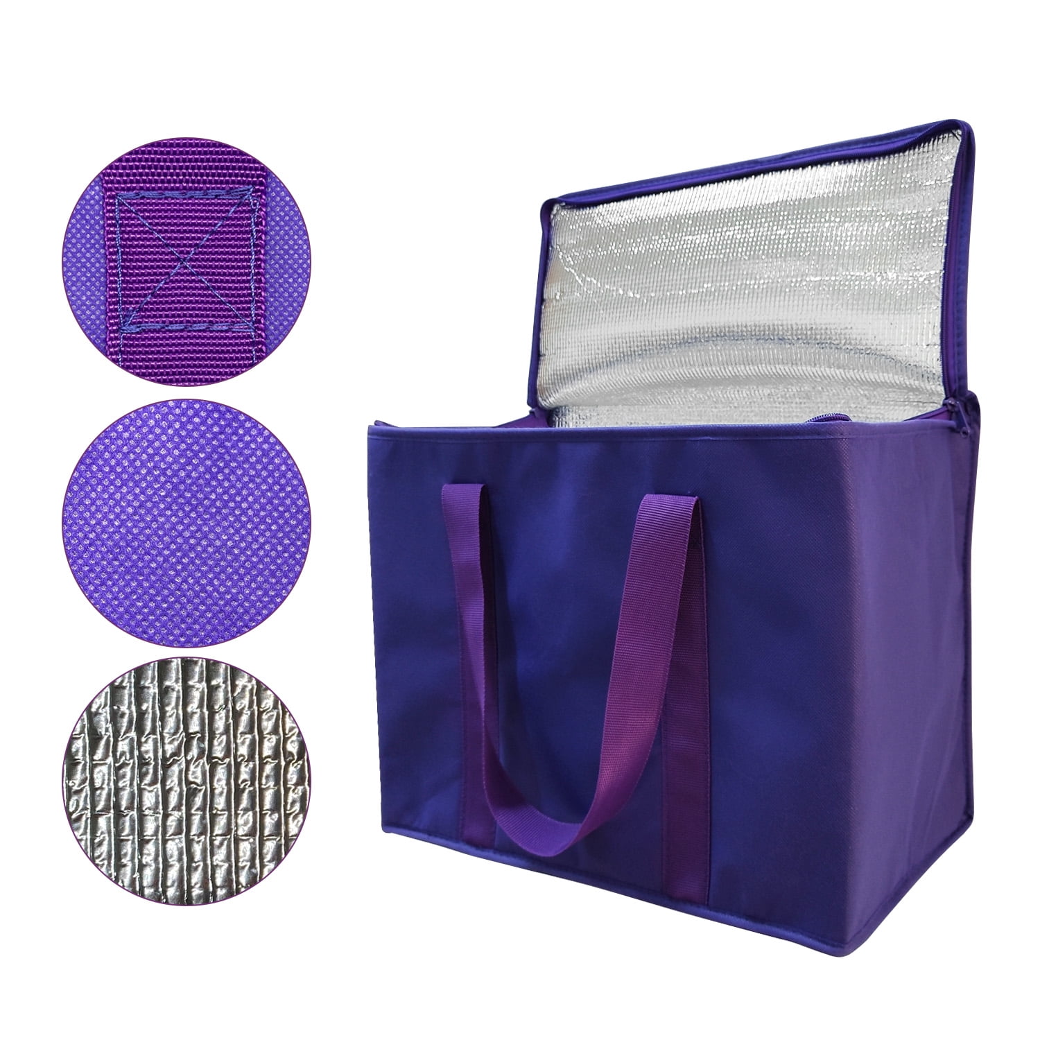 Yalin Set of 2 Large Insulated Collapsible Cooler Bags with Durable Dual Zipper Closure,Reusable Grocery Shopping Bags Keep Food Hot or Cold,Ideal for Instacart,Grocery Transport (Purple)