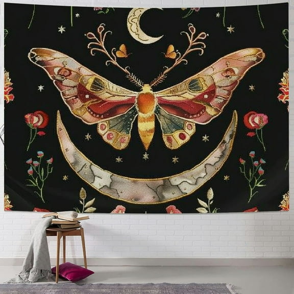 PRATYUS Moon Phase Tapestry Boho Moth Mushroom Tapestry wall hanging Mysticism Palmistry Crystal Botanical Flower Tapestries Butterfly Plant Room Decor Aesthetic Tapestry for Bedroom Home Dorm
