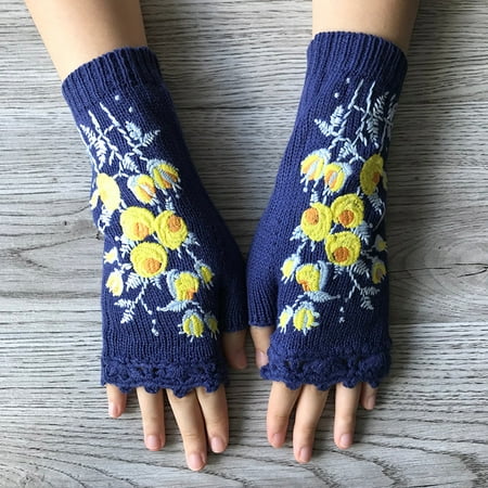 

EQWLJWE Ladies Fashion Vintage Knitted Gloves Flower Hollow Out Embroidered Warm Half Finger Woman s Gloves Gloves Holiday Clearance