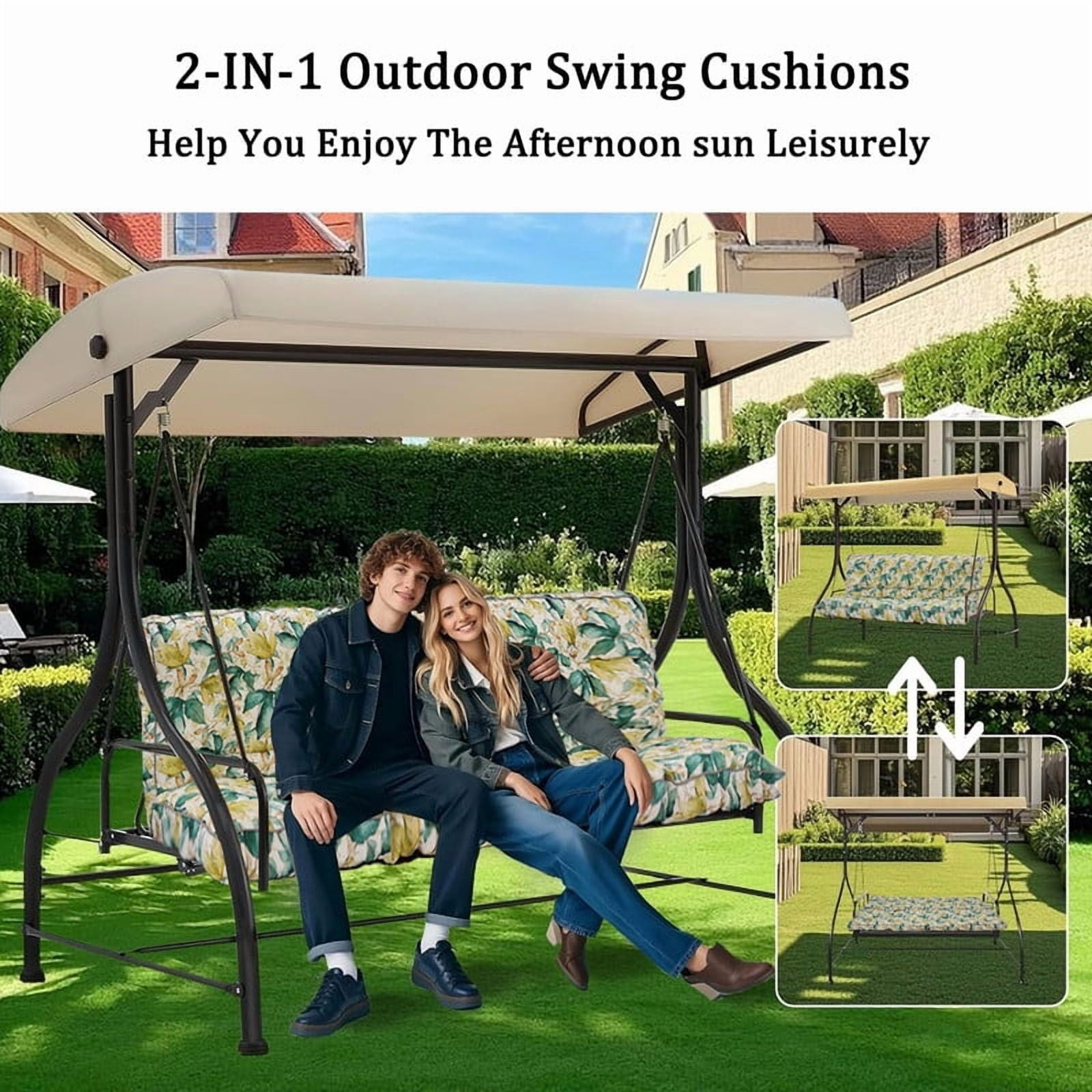 Outdoor Porch Swing Cushions, 4" thick patio swing cushions 3 Seater for outdoor furniture, Waterproof Bench Replacement Cushion with Ties(Clover-63×40in)