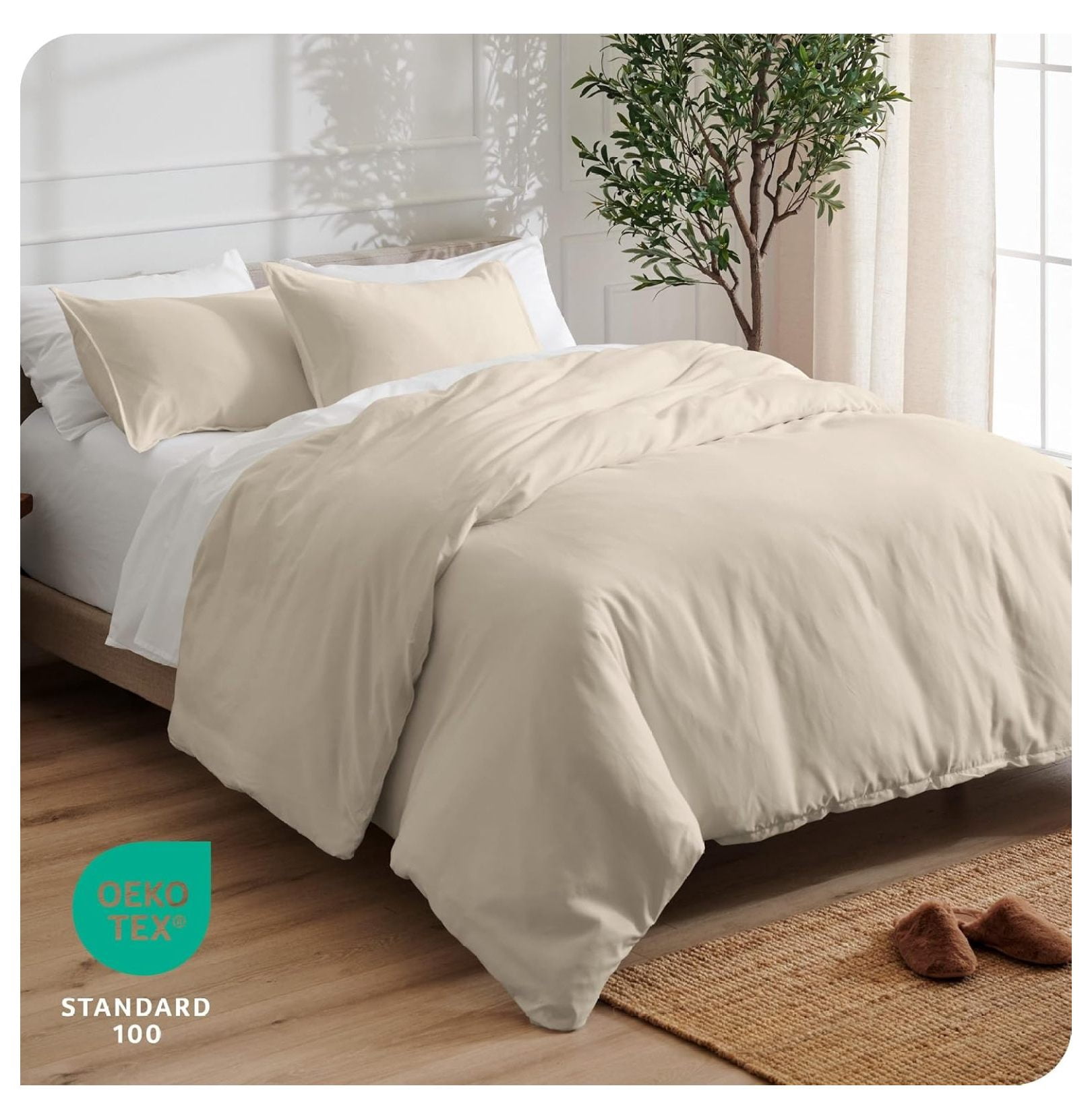 Bedding Duvet Cover Oversized Queen - Premium 1800 Super Soft Collection - Lightweight, Cooling - Soft Breathable Bedding Duvet Cover (Oversized Queen, Sand)