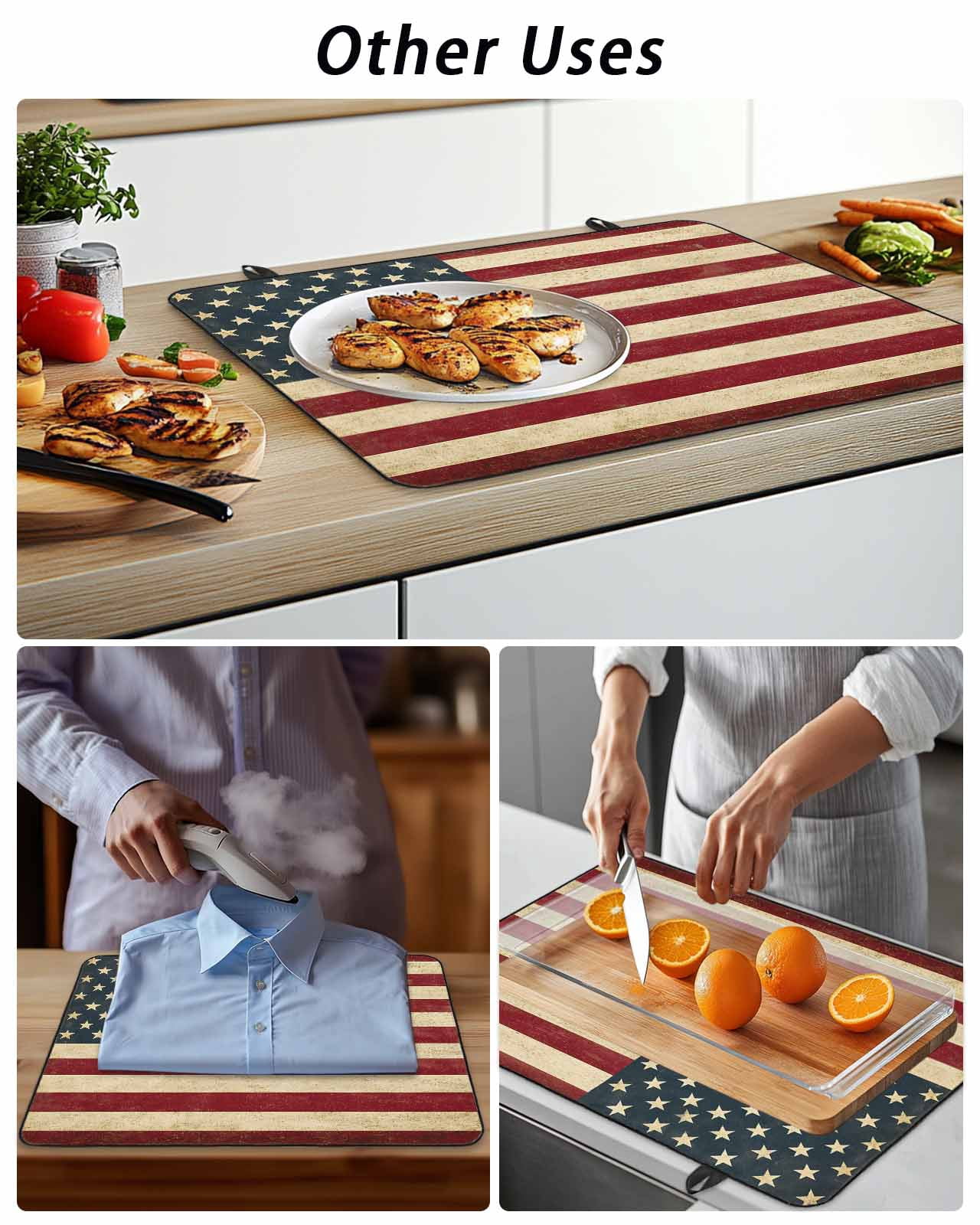 Stove Top Covers for Electric Stove, American Flag Glass Stovetop Cover Protector, Vintage Red BlueUSA Flag Induction Cooktop Protector Oven Mat for Kitchen Countertop 24"x21"