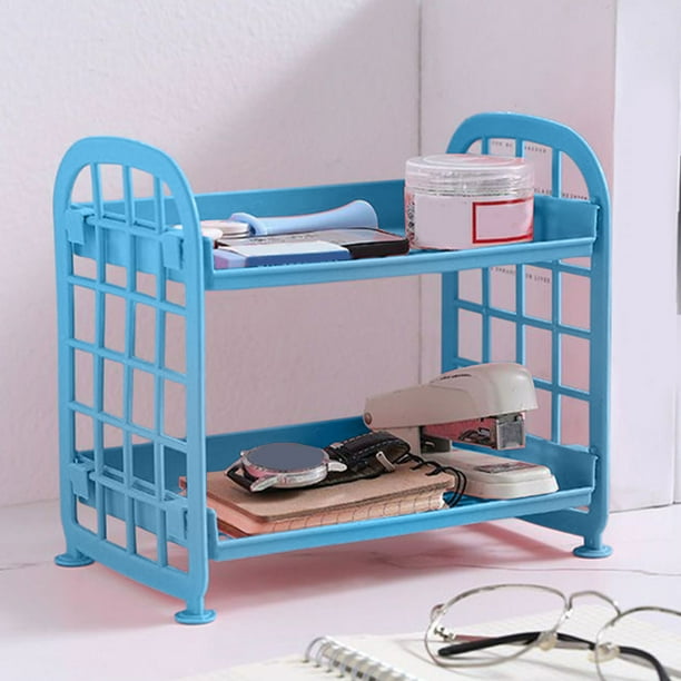 Estante de almacenamiento plegable de doble capa | Organizador de escritorio y baño para cosméticos, joyas y artículos de papelería | Estante de plástico con rejillas de ventilación