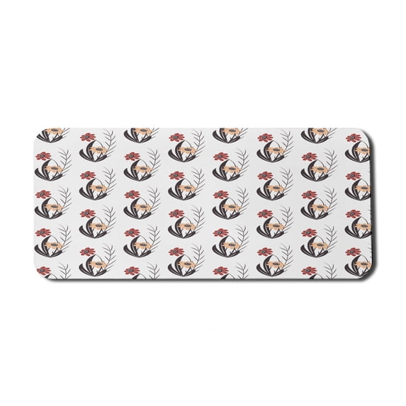 Floral Computer Mouse Pad, Soft Orange and Red Flowers on Branches Flourishing Spring Season Garden Theme, Rectangle Non-Slip Rubber Mousepad X-Large, 35" x 15", Red Orange Black, by Ambesonne