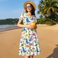 thumbnail image 4 of Goofa Cute Dinosaur Pattern Women Summer Short Sleeve Midi Dress with Pockets Casual Aline Flowy Tshirt Dress Vocation Beach Sundress, 4 of 6
