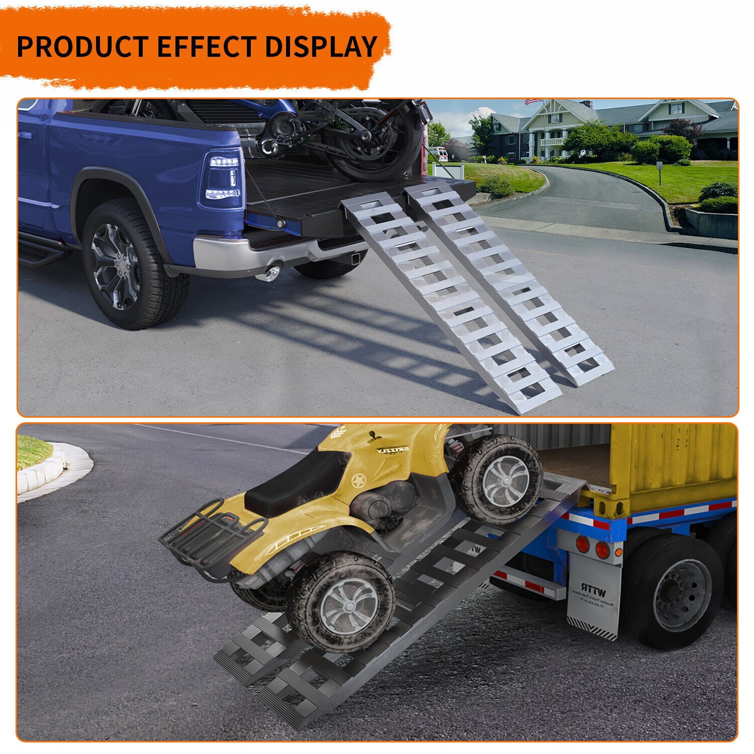 RVNI 2X 6000lbs 72" x 15" Trailer Ramps for Car ATV Truck Auto & Hook Ends Aluminum