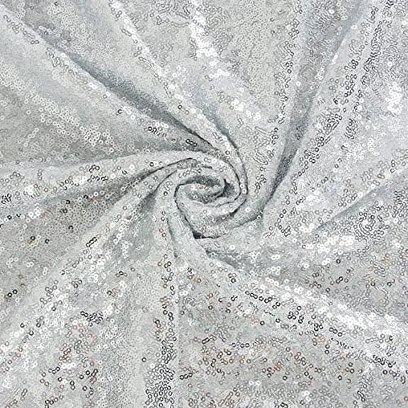 Valentina Textile Inc Sequin Fabric Glitter Embroidery Fabric by The Yard Material for DIY Sewing Curtain Backdrop Tablecloth Table Linen Runner Clothes (1 Yard, Silver)