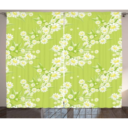 Daisy Curtains 2 Panels Set Spring Chamomiles Leaf Flora Greenery