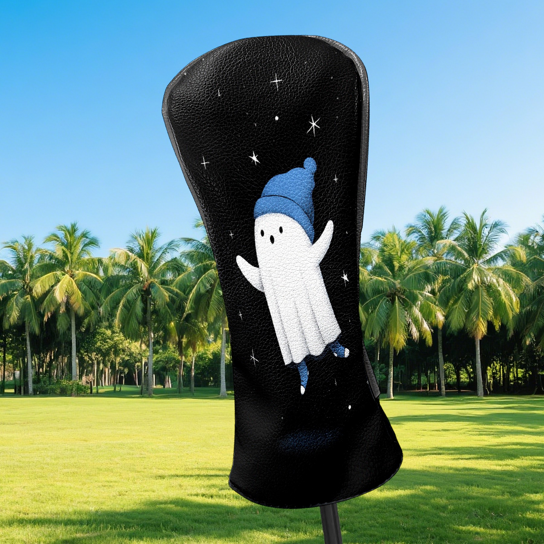 Golf Club Covers, Blue Hat Ghost Premium PU Leather Driver Hybrid Putter Head Covers with Velvet Lining, Waterproof Golf Gifts for Men Women