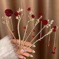 thumbnail image 4 of Red Rose Tassel Hair Sticks Women Antique Pearl Hairpin Female Hair Fork Pan Hair Chopsticks Headdress Valentine's Day Gift, 4 of 10