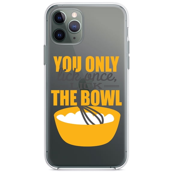 DistinctInk Clear Shockproof Hybrid Case for iPhone 11 Pro (5.8" Screen) - TPU Bumper Acrylic Back Tempered Glass Screen Protector - You Only Lick Once - Lick the Bowl - Baking