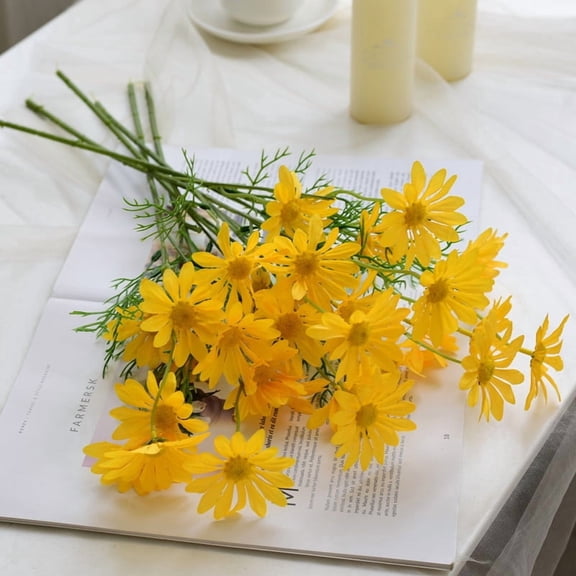 Xiao Hua Artificial Flowers 12 Bundles Artificial Silk Daisy Fake Flowers UV Resistant Outdoor Fake Wildflowers with Stems Greenery Shrubs Plants Arrangements for Home Garden for Decoration (Yellow)