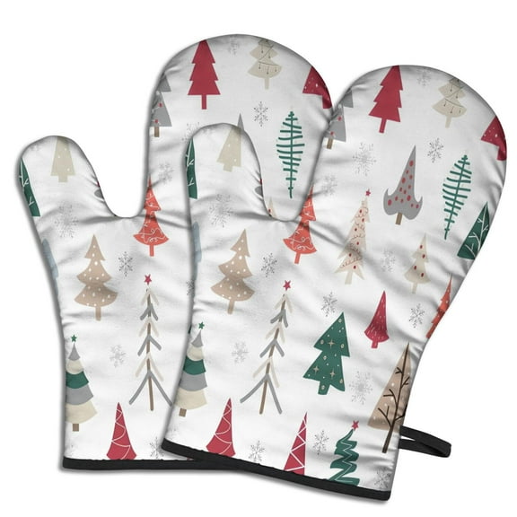 Cute Oven Mitts,Multicolor Christmas Tree Pattern Oven Mitt 2-Pack Set,Kitchen Gloves for Oven,Heat Resistant Oven Mitts 7.7"x12"