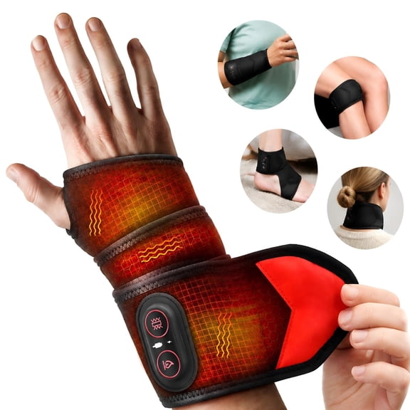 Rechargeable Heated Wrist Brace,Cordless Wrist Hand Heating Pad Massage,Heated Wrist Massager Wrap with 3 Heat Levels & 3 Vibration Modes,Hand Massager,Portable Hand Wrap Brace