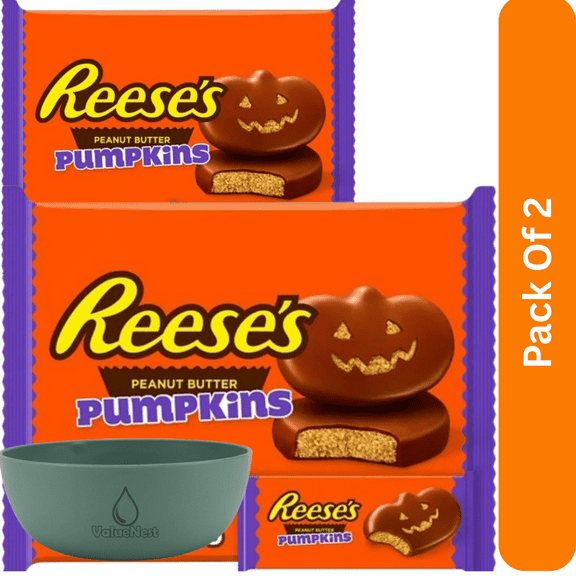 Reese's Milk Chocolate Peanut Butter Pumpkins Halloween  Packs 1.2 oz, 6 Count Candy, With Olive Green Bowl By ValueNest