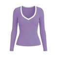 thumbnail image 7 of Horkkom Going Out Tops for Women V Neck Long Sleeve Crop Tops Slim Casual Fitted Basic Tees L, 7 of 7