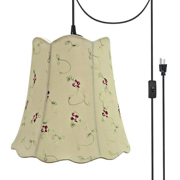 Aspen Creative 74062-21 Two-Light Plug-In Swag Pendant Light Conversion Kit with Transitional Scallop Bell Fabric Lamp Shade, Apricot, 16" width