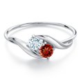 thumbnail image 3 of Gem Stone King 10K White Gold Round Sky Blue Aquamarine and Red Garnet Ring for Women (0.37 Cttw, Round 3.5MM, Gemstone March Birthstone, Size 7), 3 of 6