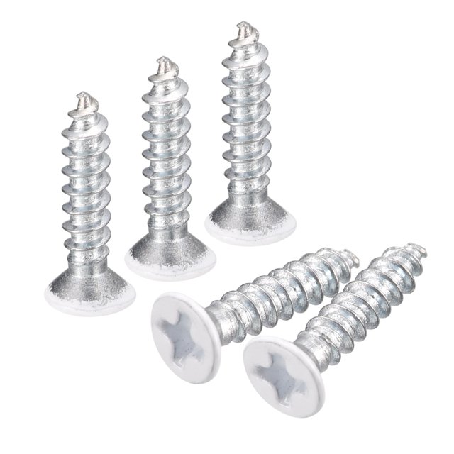 Unique Bargains Vis Blanches ST3x15mm à Taraudage Automatique, Lot de 100 Vis à Tête Plate à Tête Crantée pour le Travail du Bois