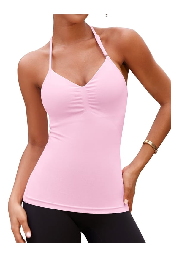 Halter Tank Tops for Womens Backless Gym Workout Tops Adjustable Strap Camisoles Built-in Bra