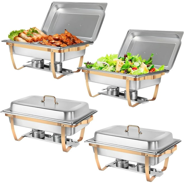 QT Réchaud pour Buffet Ensemble de Réchauds et Réchauffe-Buffets Ensembles pour Fêtes avec Poêles Pleine Grandeur et Demi-Grandeur Réchauds Alimentaires en Acier Inoxydable pour Banquets de Mariage Restaurant