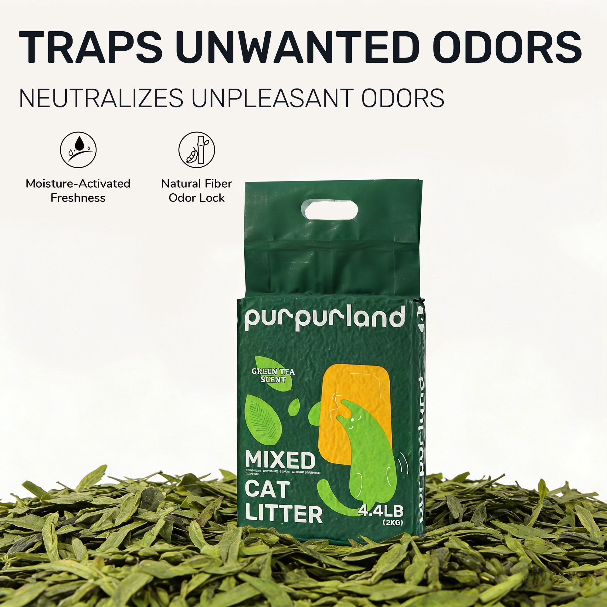 PURPURLAND Tofu Cat Litter 8.8/17.6LB Clumping Cat Litter, Odor Control With Green Tea Scent, Dust Free And Easy To Agglomerate, Disposable In The Toilet