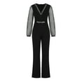 thumbnail image 4 of Wiyuqeen Jumpsuits for Women Dressy Glitter Long Sleeve Mesh One Piece Jumpers V Neck Sparkly Long Pant Rompers with Belted Party Jumpsuits, 4 of 6