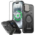 thumbnail image 1 of KOMI for iPhone 16 MagSafe Case with Adjustable Metal Camera Lens Cover Stand with 1 Screen Protector,[Military-Grade Protection] Rugged Heavy Duty Magnetic Case for iPhone 16 6.1" Black, 1 of 5