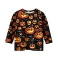 thumbnail image 4 of Abcomgle Girls Halloween Shirts 5t Spooky Pumpkin Face Graphic Tshirts for Girls Crewneck 3/4 Sleeve T-Shirts for Girls Fall Funny Scary Top for Girls,11-12 Years, 4 of 5