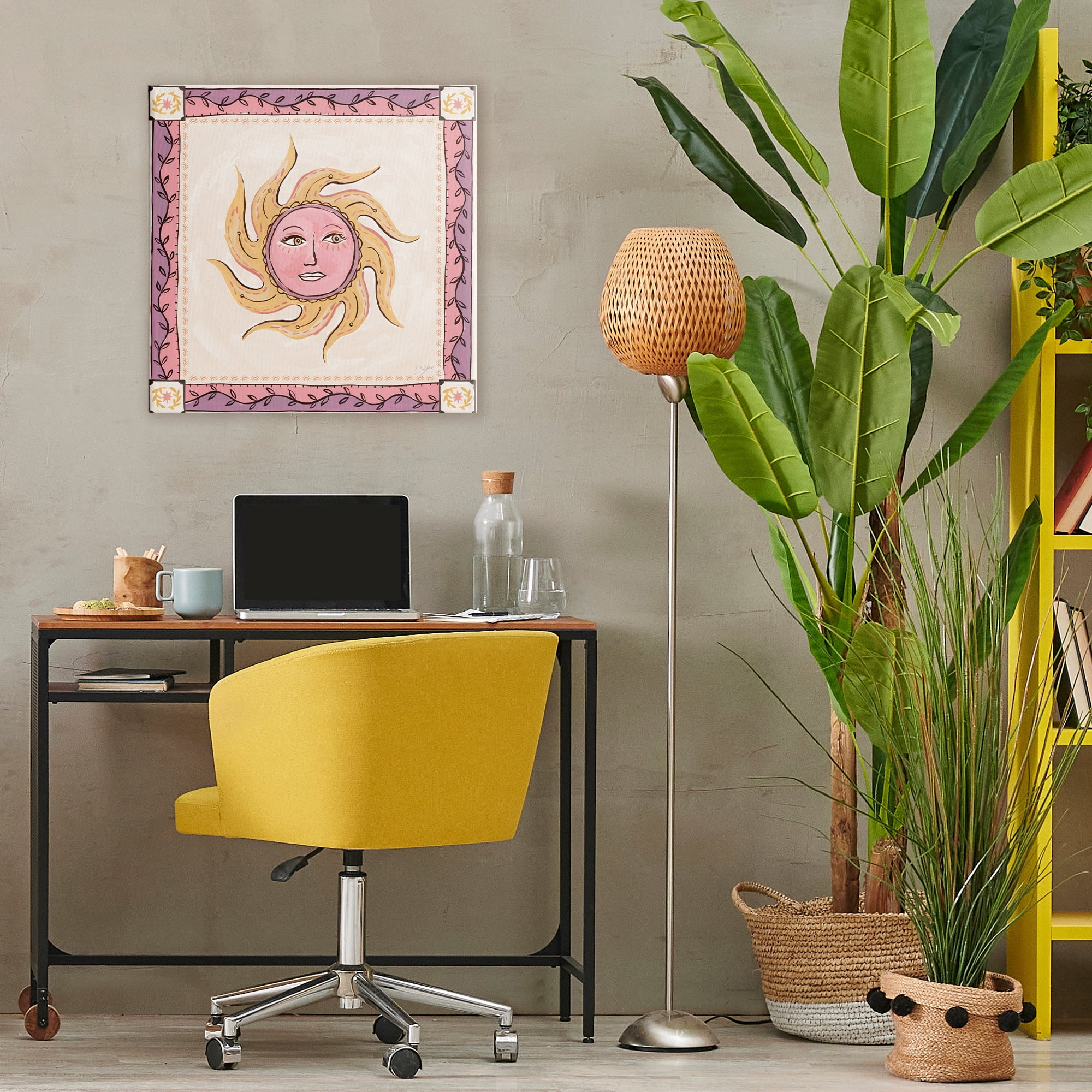 Stupell Industries Pink Sun Face with Leaf Border Canvas Wall Art, design by Two If By Sea Studios