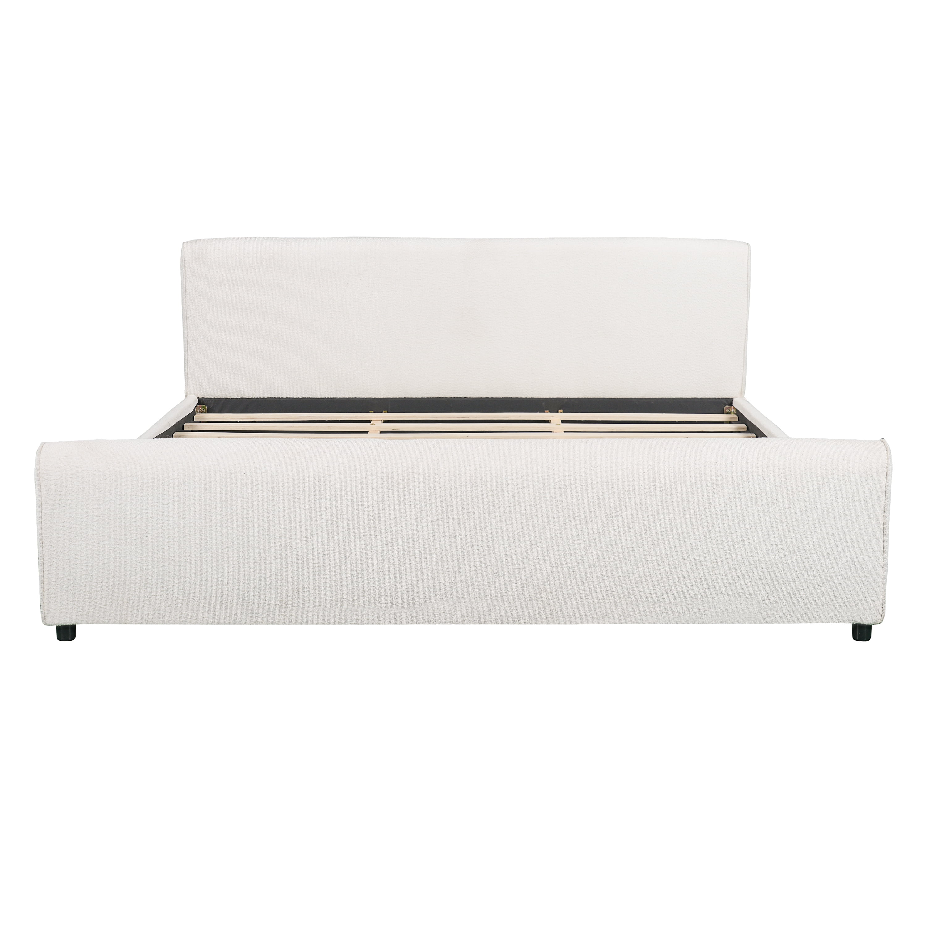 King Bouclé Upholstered Platform Bed with Headboard & Footboard, No Box Spring Needed