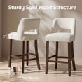 thumbnail image 4 of Usaint Chenille Bar Stools Set of 2, 26" Counter Height Barstools, Mid-Century Wooden Kitchen Island Chairs for Dining Room, Cream, 4 of 9
