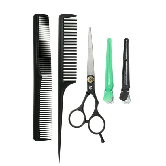 Unique Bargains 1 Set Smooth Flat Shear Hair Cutting Scissors for Hair Styling Silver Tone Black