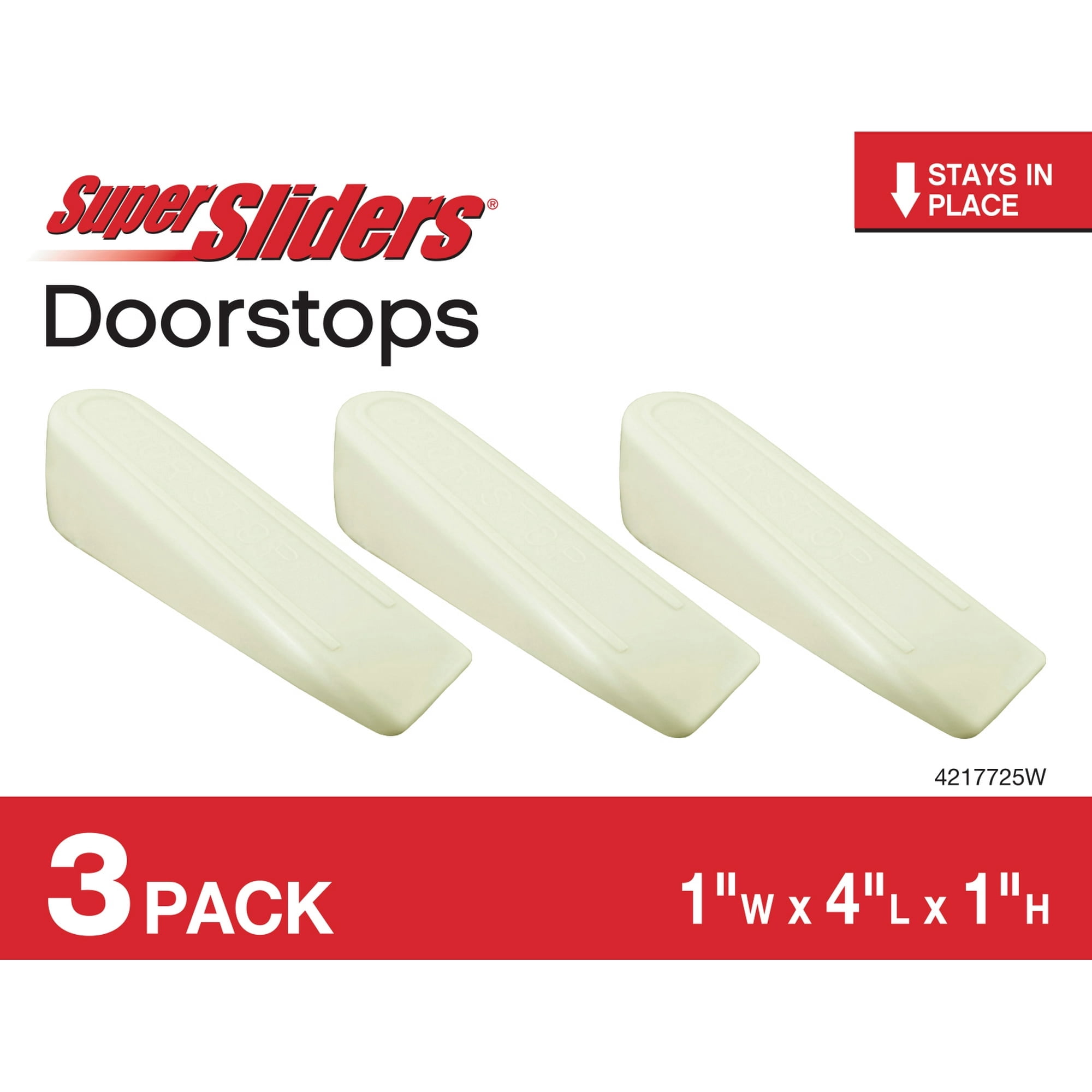 Super Sliders Non-Skid Rubber Door Stop, Wedge Design for Secure Hold on Textured Surfaces and Carpet (4 in x 1 in x 1 in) - 3 Pack, Beige