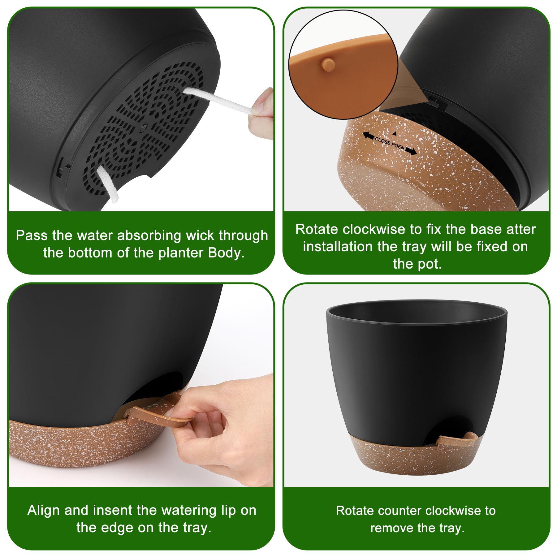 Self Watering Plant Pots Set of 5 with Drainage Holes and Saucers, Plastic Flower Planters for Indoor and Outdoor Gardening, Various Sizes