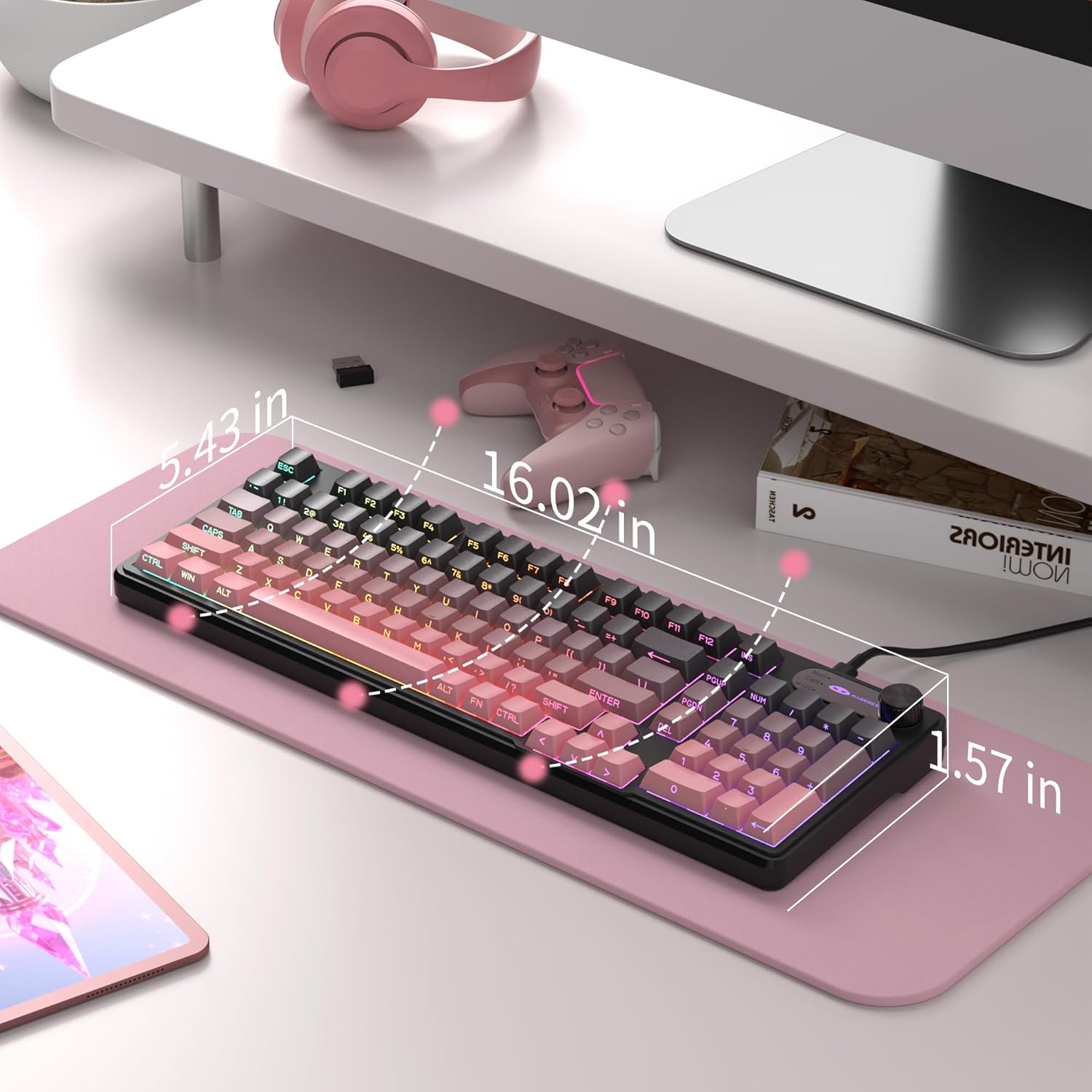 MageGee GK960 Wireless Creamy Keyboard, RGB Tri-Mode Wired/BT/2.4G Gaming Keyboard with Number Pad, 4000mAh Battery, Knob Control, Side Printed Keycaps, 19-Key Anti-Ghosting for Win/Mac