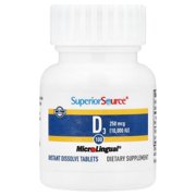 Superior Source Vitamin D3 10,000 IU, Quick Dissolve MicroLingual Tablets, 100 Count, Helps Promote Strong Bones and Teeth, Immune Support, Helps Maintain Healthy Muscle Function, Non-GMO