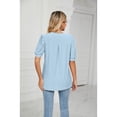 thumbnail image 3 of XCHQRTI Pleated Puff Sleeve Shirt Women's V Neck Solid Color Tops Summer Hollow Tunic Dressy Blouse, 3 of 8