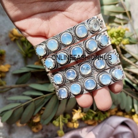 Opalite Gemstone 925 Sterling Silver Plated HandmadeBangle 5 pcs