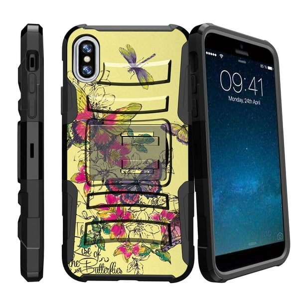 Apple Iphone Kickstand Holster Combo Case Clip Armor For Iphone X High Impact Shock Resistant Iphone X Hybrid Holster Kickstand Case Yellow Butterflies Walmart Com Walmart Com