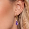 thumbnail image 3 of Gem Stone King 18K Yellow Gold Plated Silver Purple Amethyst and White Lab Grown Diamond Dangle Earrings for Women (3.73 Cttw, Oval 9X7MM), 3 of 6