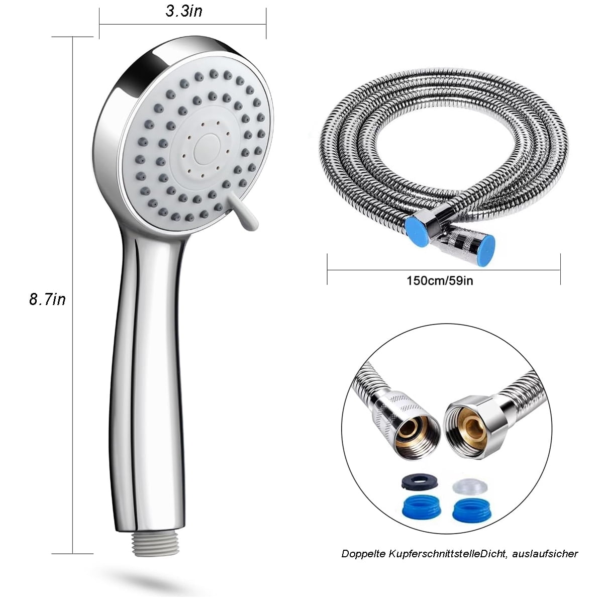 Shower Head Replacement with Water-Saving Pause Button, Adjustable Holder Angles for Optimal Comfort, ABS Material Chrome Finish for RVs, Campers &amp; Residential Use