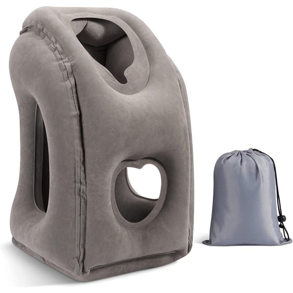 Inflatable Travel Pillow, Neck Pillow with Storage Bag, Gray