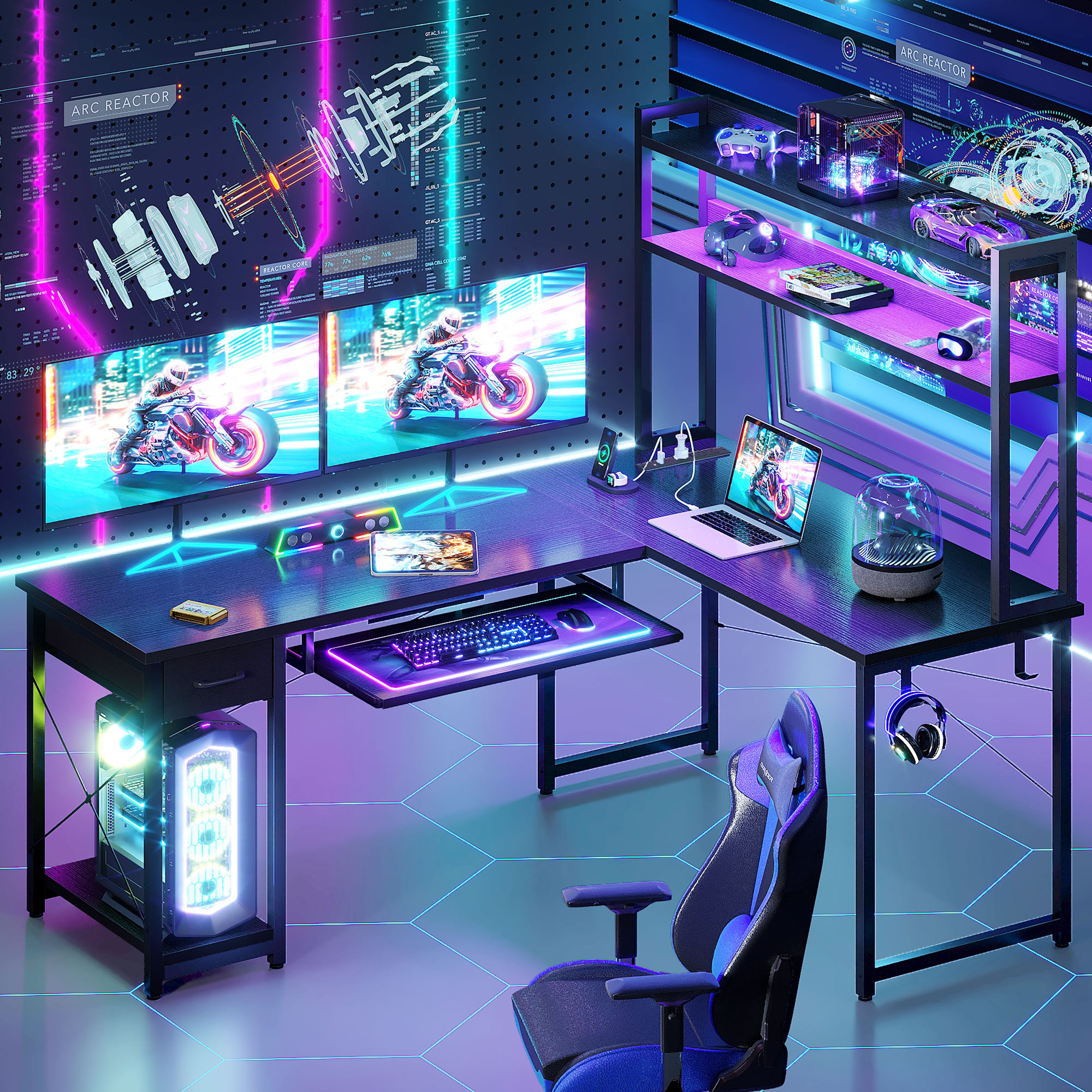 Casacomoda 59" L-Shaped Gaming Desk with LED Lights and Charging photo 4