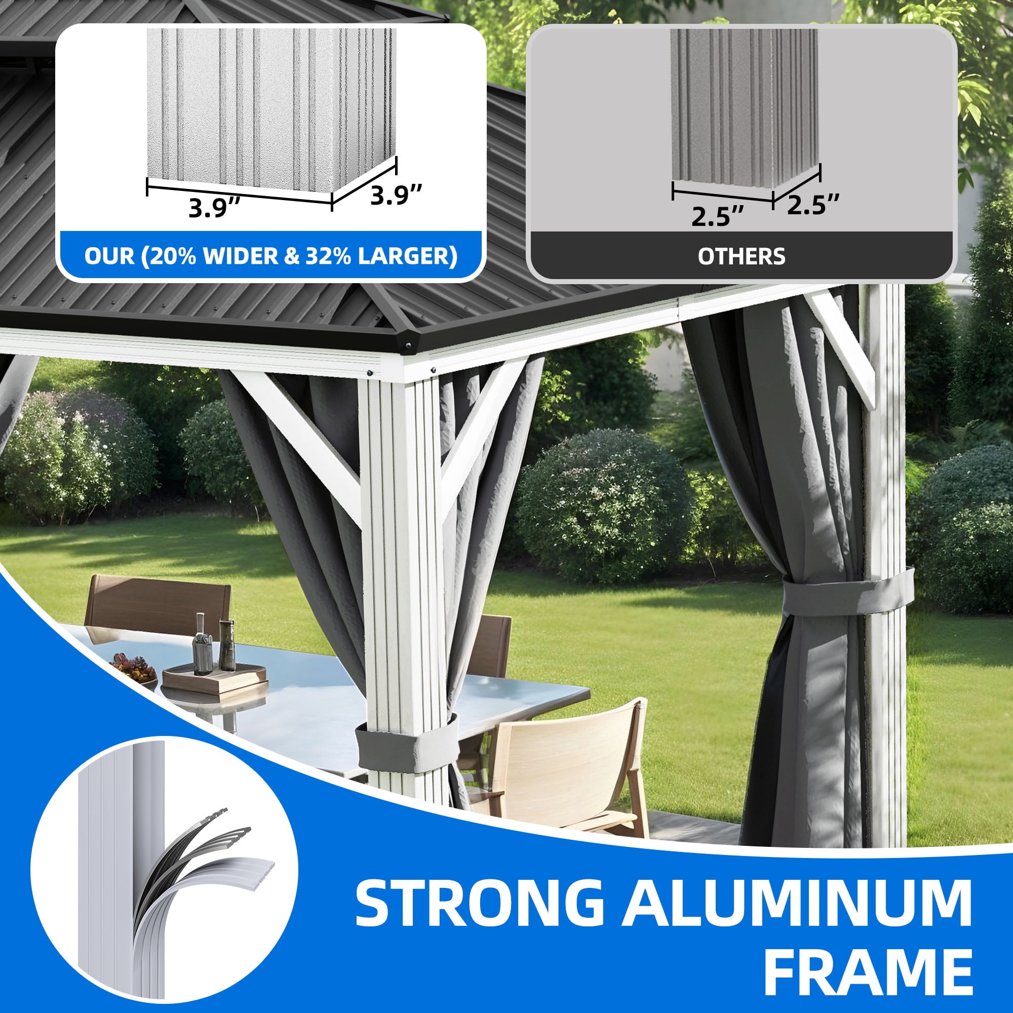 Dextrus 10' x 12'  Hardtop Gazebo with Netting & Curtains, Heavy Duty Double Roof Galvanized Steel Garden Tent for Patio, Backyard, Gray