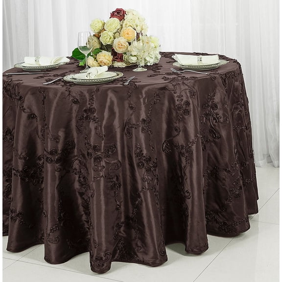 Wedding Linens Inc. 120" Round Seamless Ribbon Taffeta Tablecloth for Wedding, Luxury Events, Party use - Chocolate