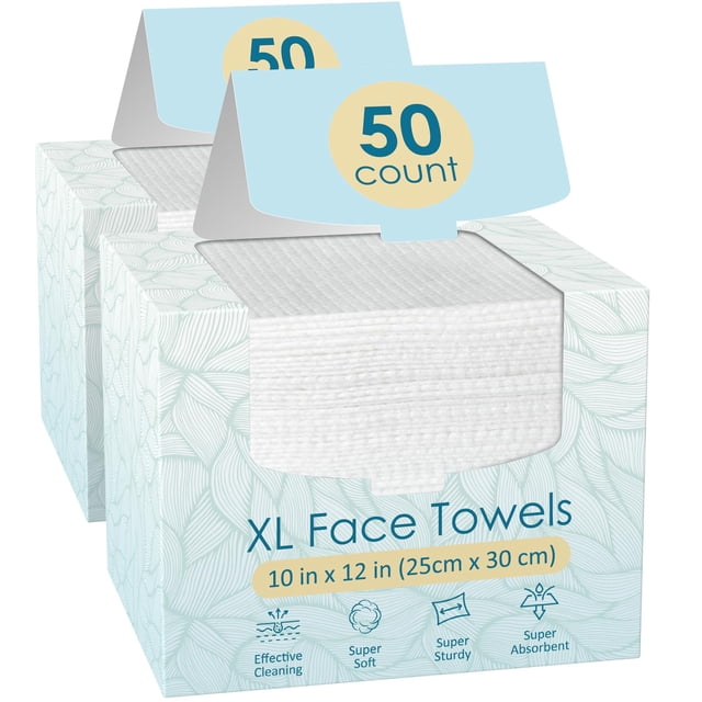 Fygrip 100 unidades (2 cajas) XL toallas faciales desechables 10 x 12 fibra de viscosa, toallitas faciales suaves y respetuosas con la piel, toallitas faciales desechables para limpieza de mujeres